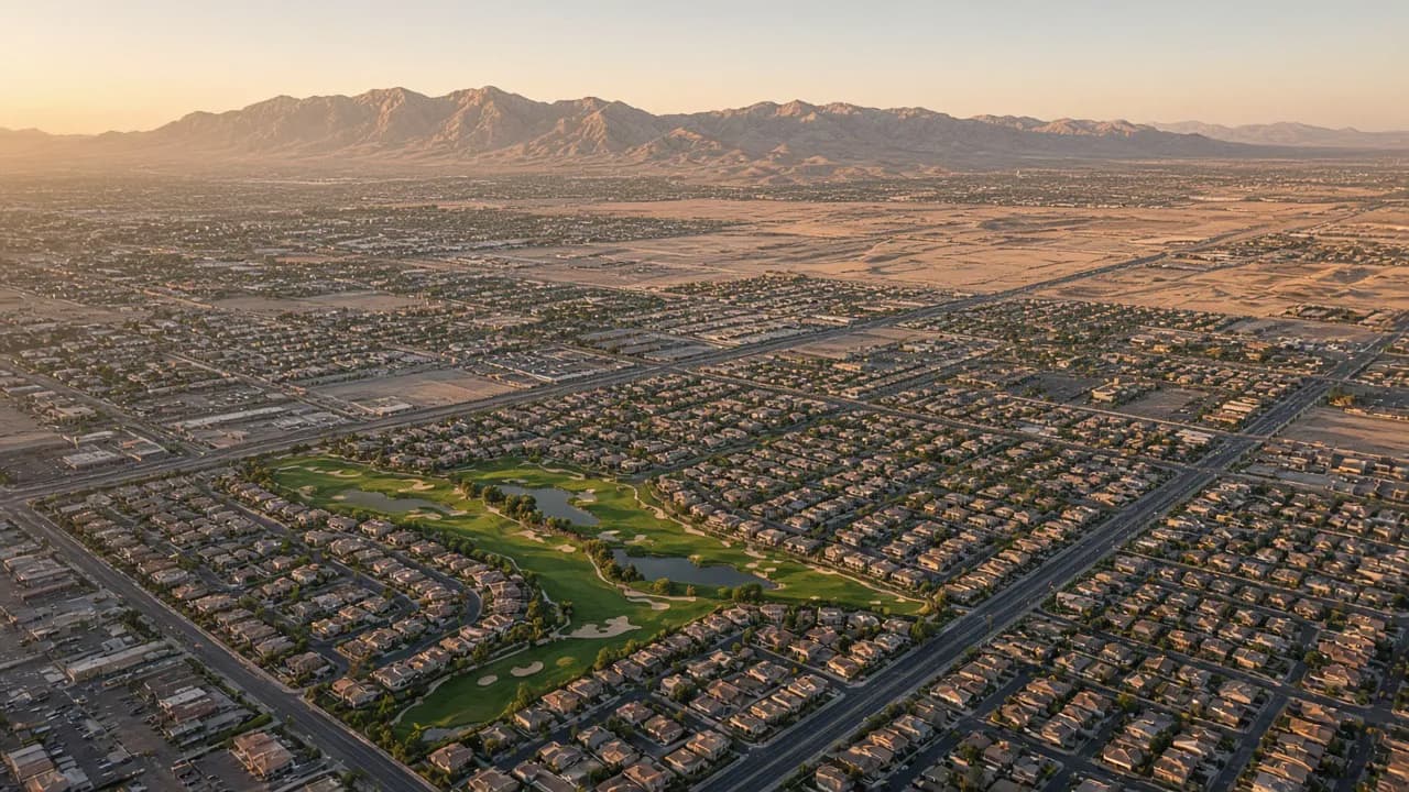 Aerial orientation of Rhodes Ranch and Spring Valley in southwest Las Vegas 89148
