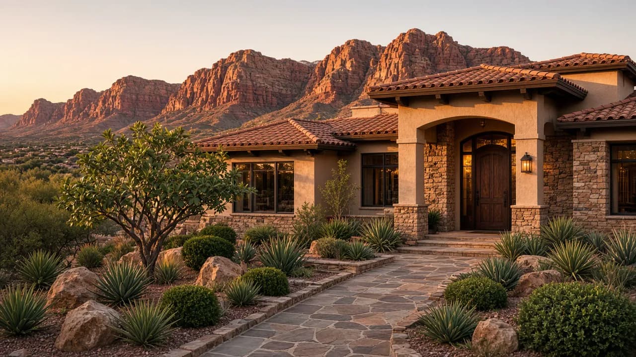 Southwest Las Vegas home exterior with desert landscaping near Rhodes Ranch 89148
