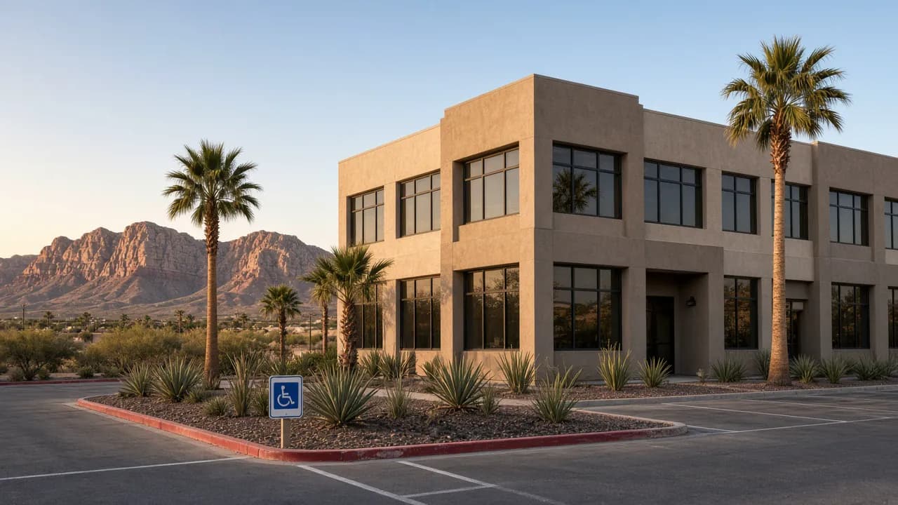 Berkshire Hathaway HomeServices Nevada Properties office exterior at 7272 S El Capitan Way, Las Vegas