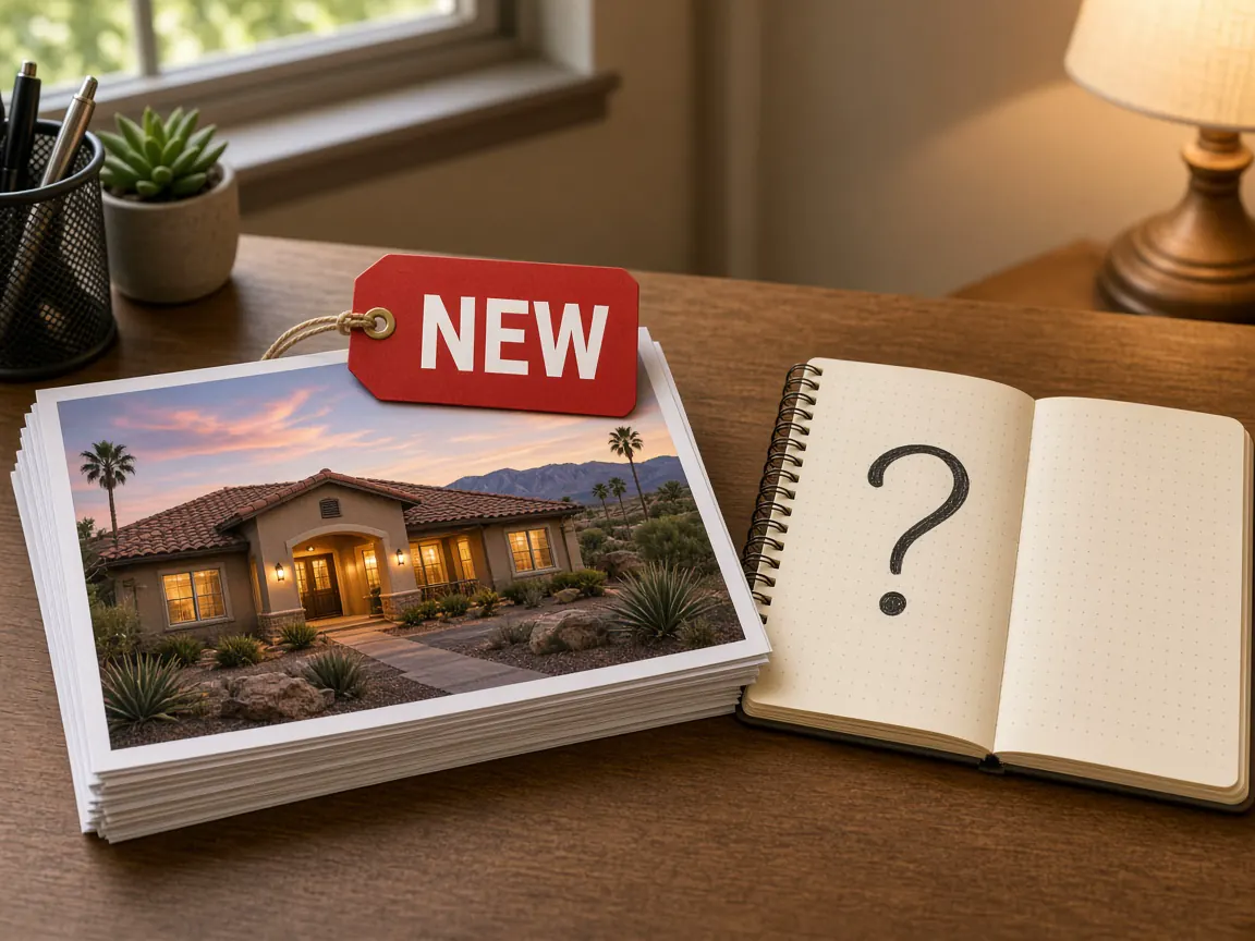 Newly listed southwest Las Vegas home photo with a NEW tag and Q&A notebook