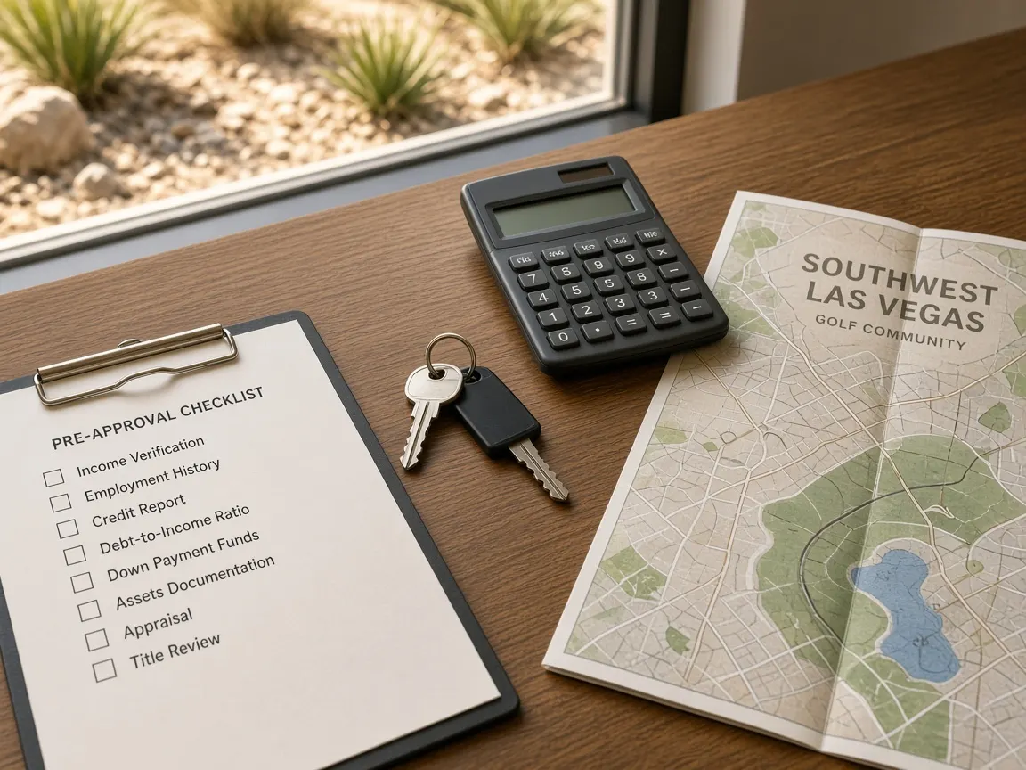 Buyer pre-approval checklist, keys, and southwest Las Vegas golf community map