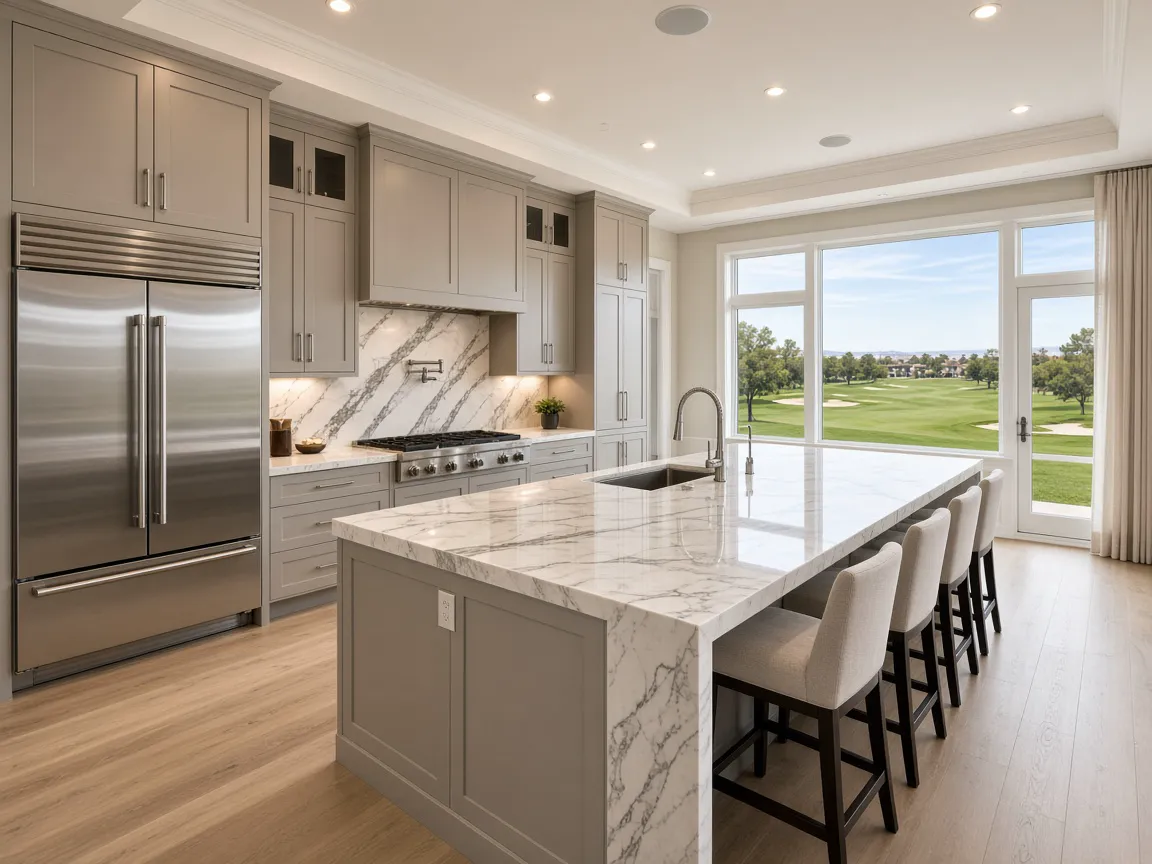 Staged chef kitchen prepared for a Rhodes Ranch Las Vegas listing